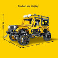 Yellow toy truck with dimensions on a yellow background