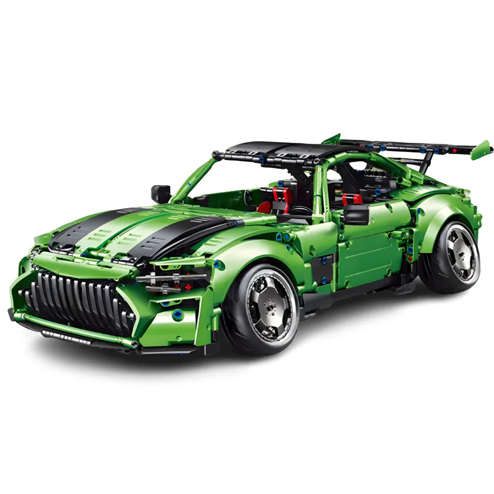 Green toy car model on a white background